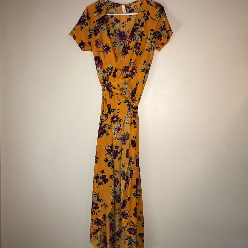 Wrap dress long in front and shorter in back